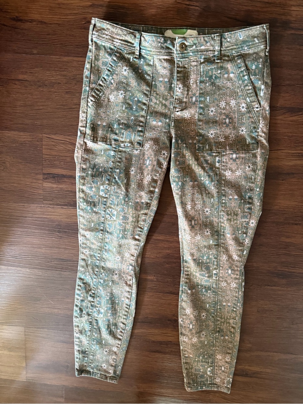 Anthropologie Cadet Slim Utility Pants Olive Aztec Boho Utility Skinny Size 28